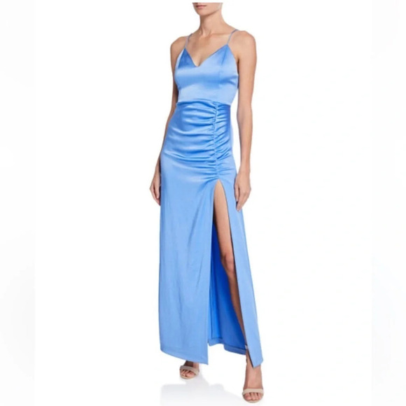 Alice + Olivia Diana V Neck High Slit Gown Cornflower Blue 6 Date Prom Formal - Picture 1 of 12